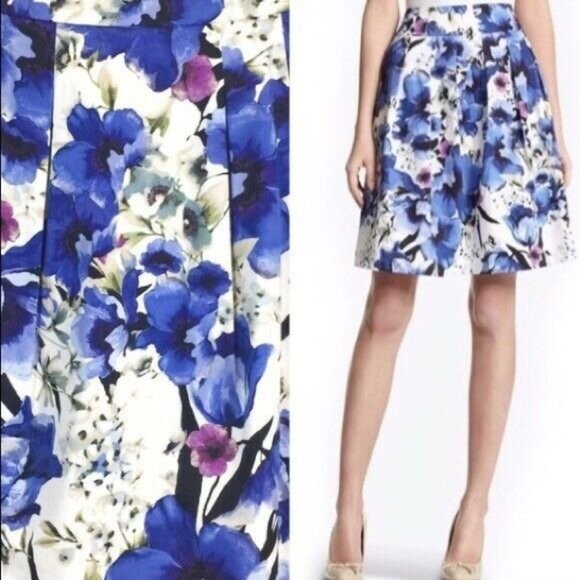 blue floral pleated skirt